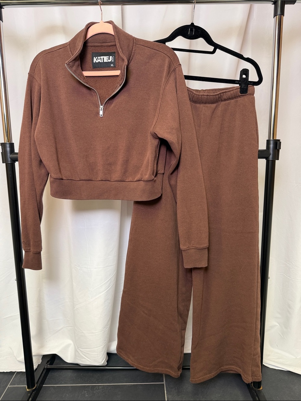 Katie J NYC tween Dylan Quarter-Zip Sweatshirt & matching wide leg pants XL